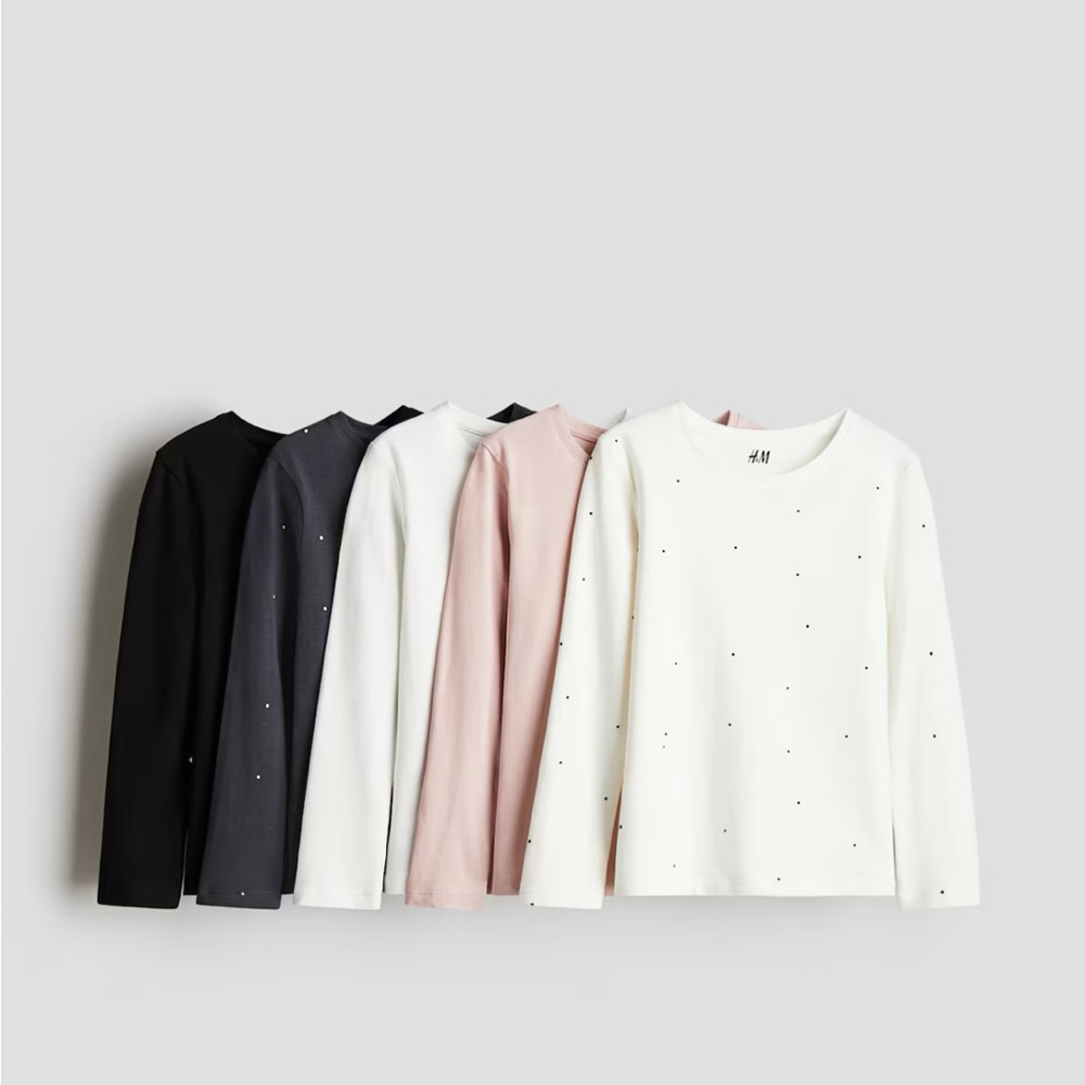 H&M Girls 5-Pack Jersey Long Sleeve Short Set- Black, Gray, Pink, White